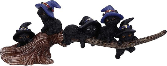 Nemesis Now Purrfect Broomstick Witches Familiar Black Cats and Broomstick Figurine,27.5cm