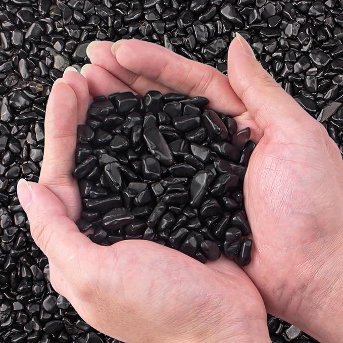 0.88 Lb Black Obsidian Natural Tumbled Healing Crystal Chips Bulk, Aquarium Gravel Rocks Stones Pebbles Fish Tank Marbles for Aquarium, Vase Fillers, Succulent Plants Decor