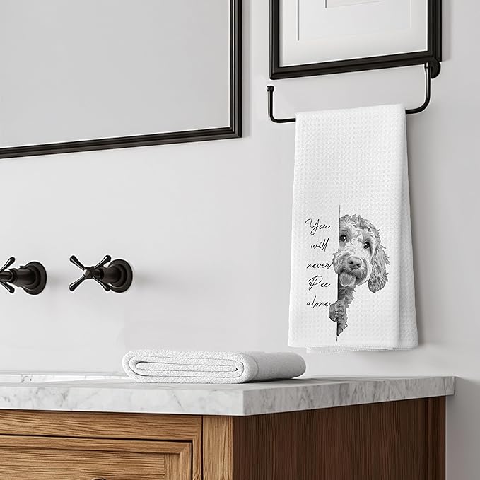 Funny Goldendoodle Dog Hand Towels, You Will Never Pee Alone Funny Bathroom Hand Towels, Goldendoodle Gifts, Dog Bathroom Decor, 16x24 Inches