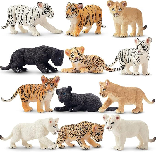 Toymany 12 Safari Animal Figurines, High Emulational Baby Plastic Zoo Animals, Lions Tigers Leopards Figure Toy Set, Easter Eggs Cake Toppers Christmas Birthday Gift for Kids Toddlers