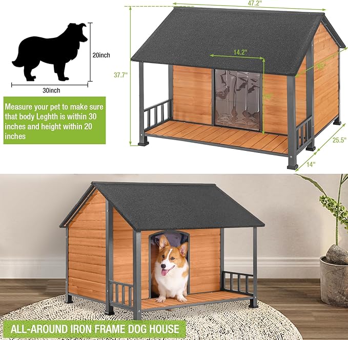 Gutinneen Large Dog House Outdoor Dog Kennel with All-Around Iron Frame Dog Cage Perfect for Small & Medium & Large Dogs,Roomy