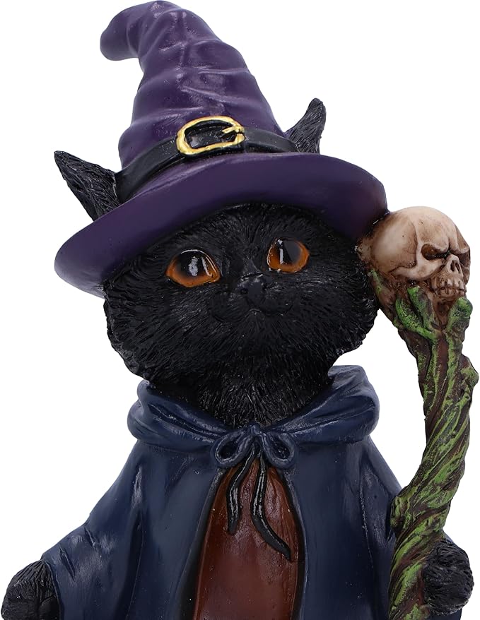 Nemesis Now Whiskered Wizard 14cm, Resin, Black, Cat Figure, Black Cat Ornament, Collectable Cat Giftware, Cast in The Finest Resin, Expertly Hand-Painted, U6738A24
