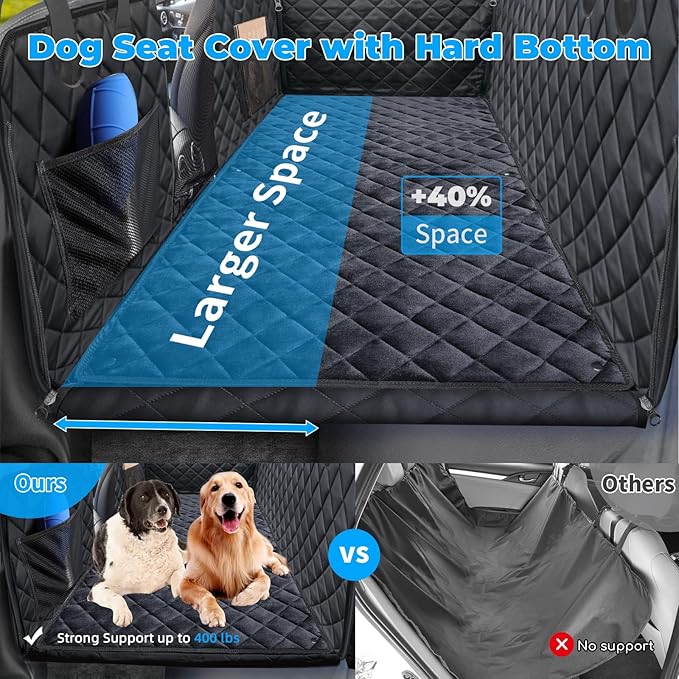URPOWER Dogs Back Seat Extender with Non-Slip Blanket - Hard Bottom Dog Car Seat Cover & Removable Dog Bed Mat, Waterproof Dogs Hammock for Car, SUV & Small Truck, Pet Backseat Protector Holds 400lbs