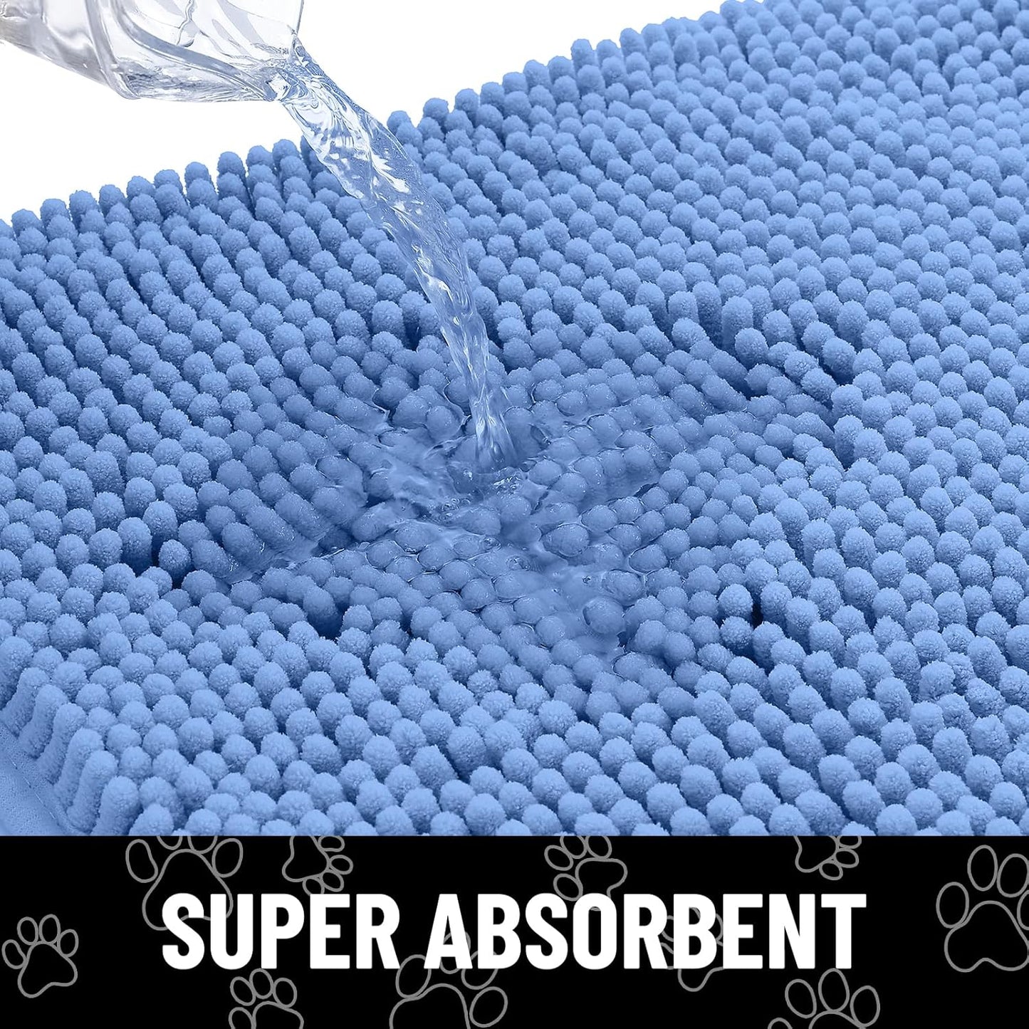 Smiry Dog Door Mat for Muddy Paws, Absorbent Dirt Trapper Non Slip Quick Dry Washable Chenille Mat for Mud Dogs, Entry Rug for Indoor and Outdoor (30x20 Inches, Cornflower Blue)