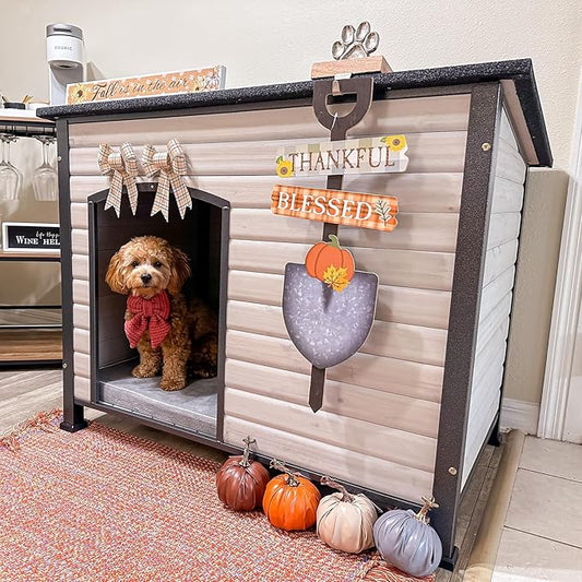 Aivituvin Large Dog House Outdoor Indoor Weatherproof Dog House for Small & Medium & Large Dogs with Unique All-Around Iron Frame＆Raised Feet（White）