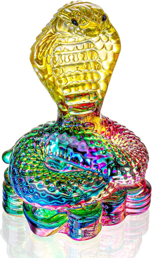 HDCRYSTALGIFTS 3.5 Inch Crystal Snake Figurine Collectible Modern Art Glass Cobra Statue Handmade Chinese Zodiac Animal Sculpture Ornament New Year Decor