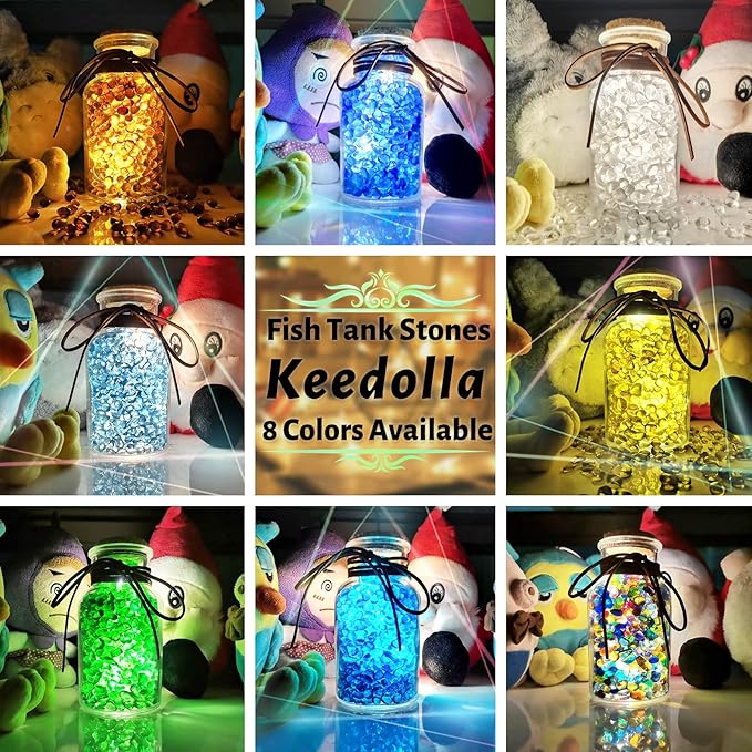 Keedolla Aquarium Sea Glass Pebble Stones, 6-9mm Fish Tank Gravel Marble Rock for Aquarium, Fish Turtle Tank, Vase Fillers, Garden - Amber(0.93LB/430g)