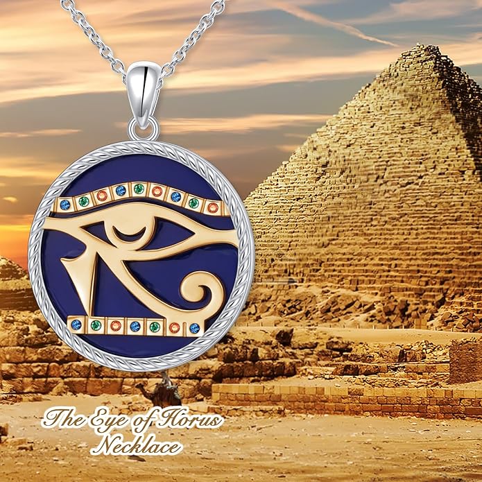 Alphm Egyptian Jewelry for Women 925 Sterling Silver Bastet Goddess/Eye of Horus Pendant Necklace Ancient Egyptian Jewelry Present