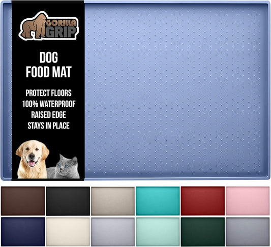 GORILLA GRIP 100% Waterproof Raised Edge BPA Free Silicone Pet Feeding Mat, Dog Cat Food Mats Contain Spills Protects Floors, Placemats for Cats and Dogs Water Bowl, Pets Accessories 28x18 Blue