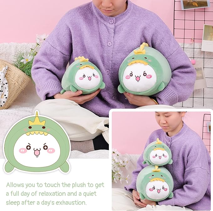 AIXINI Cute Cat Dinosaur Plush Pillow 15.7” Kitten Dino Stuffed Animal, Soft Kawaii Cat Plushie with Dinosaur Outfit Costume, Hugging Plush Pillow Toy Gifts