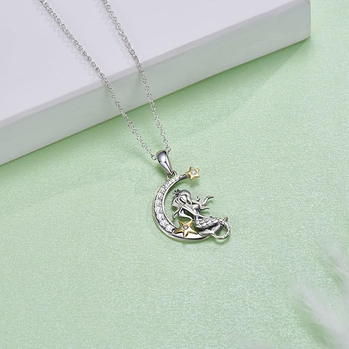 Highland Cow/Unicorn/Turtle/Moon Fairy/Axolotl/Owl/Mermaid/Cat/Cat and Girl/Frog/Wolf Necklace 925 Sterling Silver Animal Necklace Animal Jewelry Gifts for Women