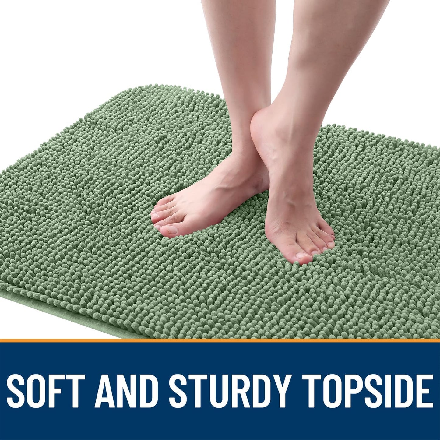 OLANLY Dog Door Mat for Muddy Paws 47x17, Absorbs Moisture and Dirt, Absorbent Non-Slip Washable Doormat, Quick Dry Chenille Mud Mat, Entry Indoor Entryway Carpet for Inside Floor, Olive Green