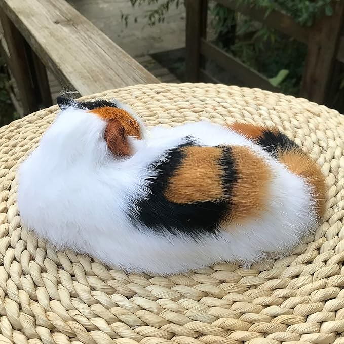 Realistic Plush Baby Calico Cat Figurine - Fluffy Decor for Home & Office Synthetic Kitten, Photo Props, Collectible Gift House Animal Kitty Replica