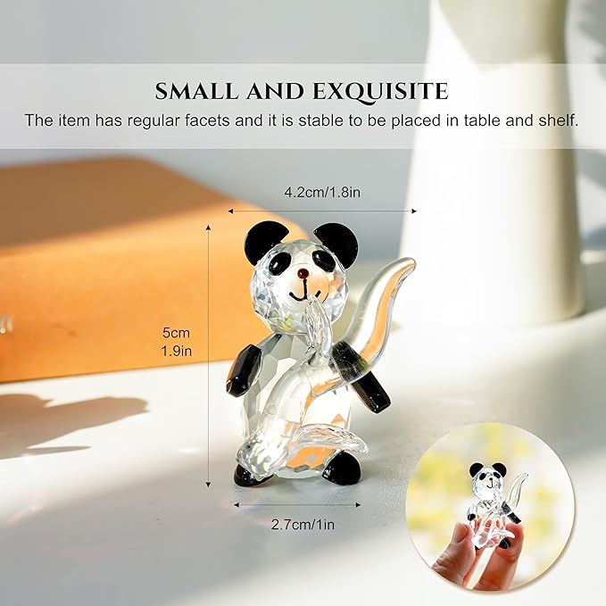 H&D HYALINE & DORA Cute Crystal Glass Panda Figurine with Bamboo for Home Office Decor