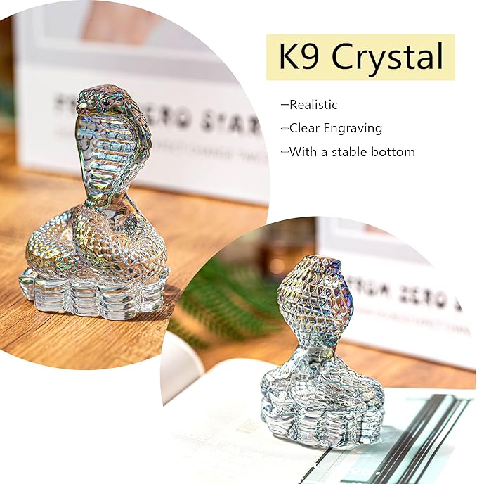 HDCRYSTALGIFTS 3.5inch Crystal Cobra Snake Figurines Handicraft Glass Animal Statue Ornaments Art Zodiac Animal Sculpture Collectible New Year Home Decor Gifts