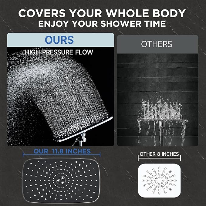 Veken Wide Rain Shower Head with Metal Main Body, High Pressure Showerhead with 6 Mode Handheld Spray Combo for Bathroom Accessories, Home Decor Detachable Dual Shower with Extension Arm,Silver Chrome