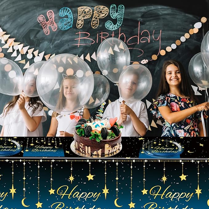 41Pcs Happy Birthday Party Decorations, Galaxy Night Party Tableware Set Includes 20 Plate 20 Napkins and 1 Tablecloth, Blue Starry Sky Birthday Theme Party Supplies for Mens Women Party Favors