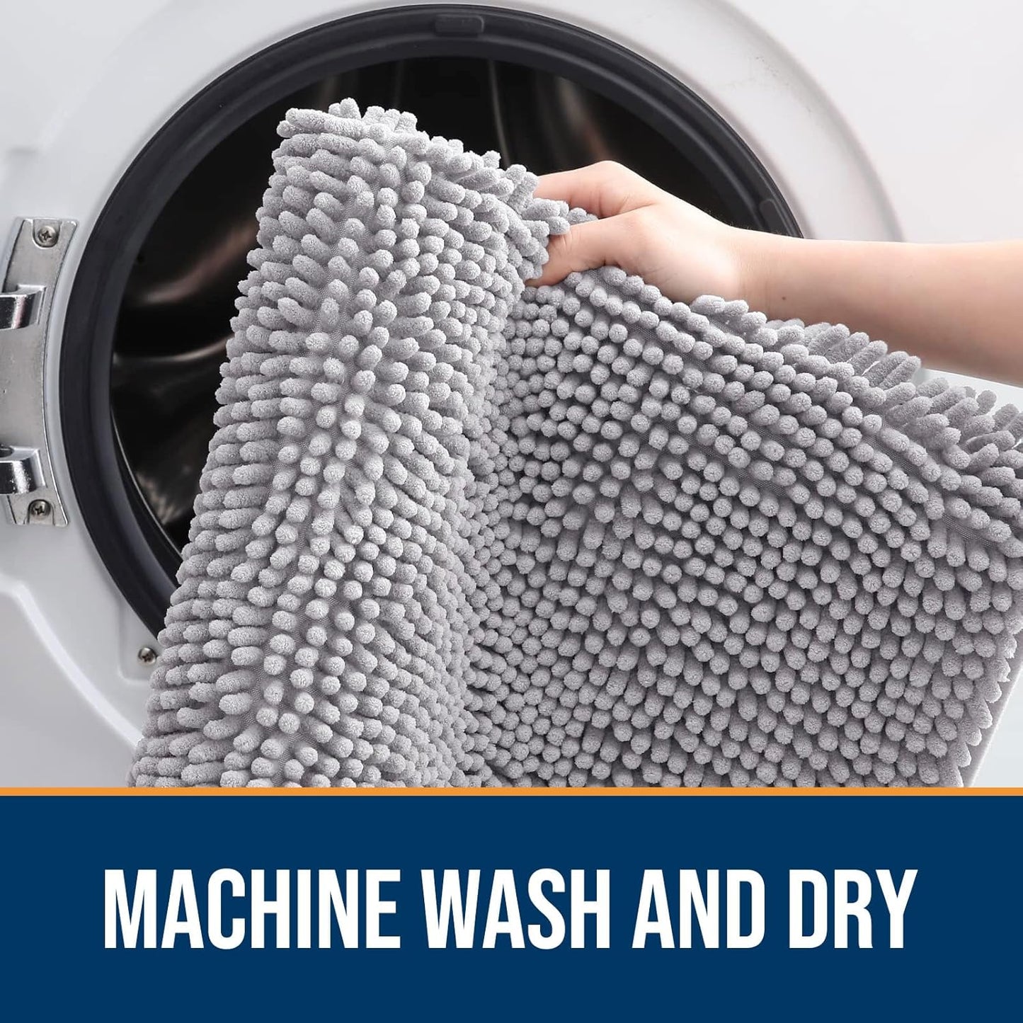 OLANLY Dog Door Mat for Muddy Paws 47x17, Absorbs Moisture and Dirt, Absorbent Non-Slip Washable Doormat, Quick Dry Chenille Mud Mat for Dogs, Entry Indoor Entryway Carpet for Inside Floor, Light Grey