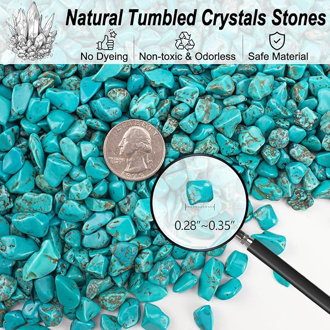 0.88 Lb Turquoise Aquarium Gravel Rocks Betta Fish Tank Pebbles, Polished Tumbled Crystals Stones Crushed Quartz Chips for Crafts, Fish Turtle Tank and Home Decoration