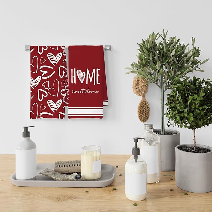 Valentine's Kitchen Towels Set of 2, Home Sweet Home Love Wedding Gift, Love Gifts Gifts for Her Girlfriend Wife Decoration Tea Towels Kitchen Hand Towels 16x24 Inch