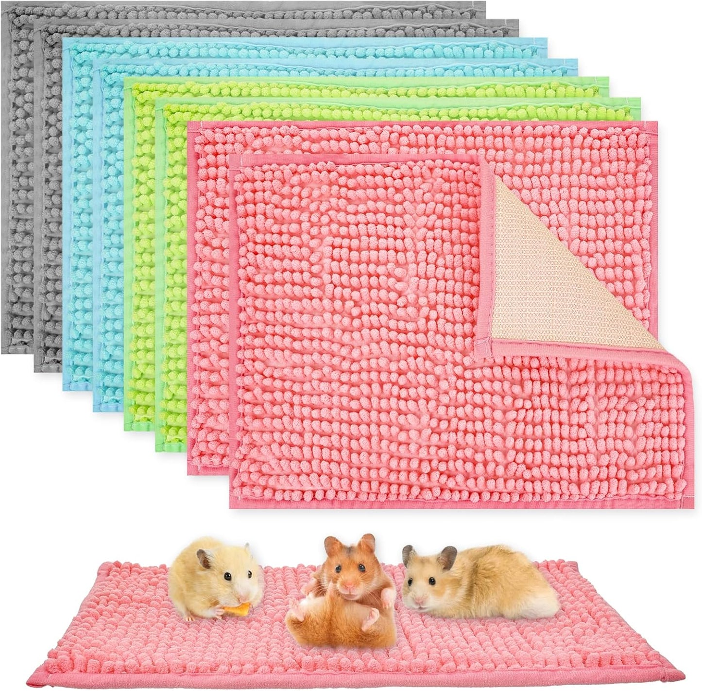 8 Pcs Guinea Pig Liner Washable Rabbit Cage Liner 16x12 Inch Guinea Pig Fleece Mats Reusable Bedding Pee Pads for Small Animals, Bunny (Gray, Green, Pink, Blue)
