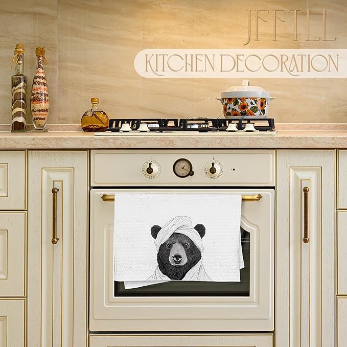 Funny Bathrobe Black Bear Hand Towels, Wild Animal Hand Towels for Bathroom Washroom Restroom, Bear Bathroom Decor, 16x24 Inch