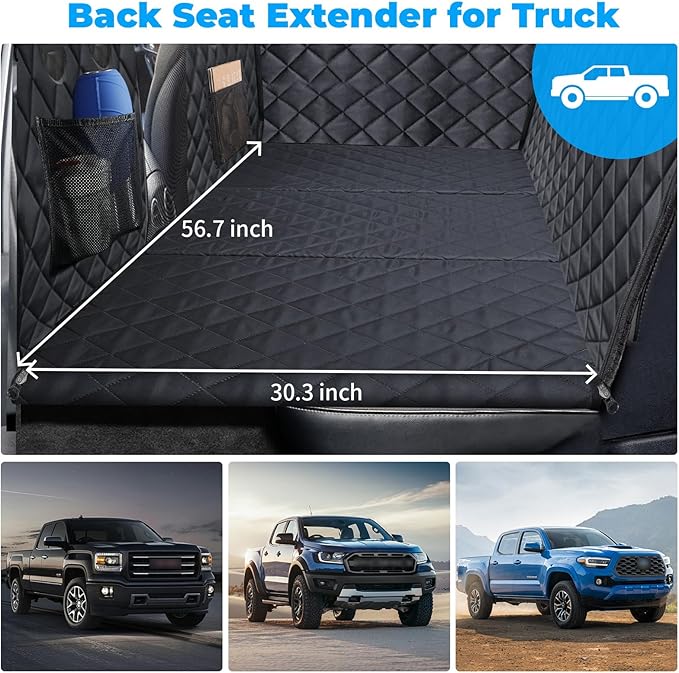 URPOWER XL Dog Back Seat Extender for Crew Cab Truck, Hard Bottom Dog Car Seat Cover Waterproof Dogs Car Hammock Pet Backseat Bed, Pet Truck Accessories for F150 / RAM 1500/ Tundra Crew Cab