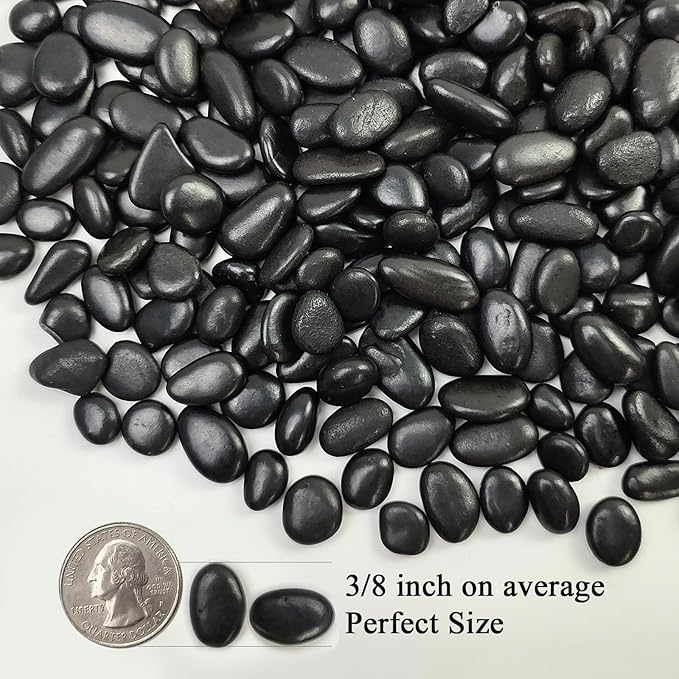 10 lbs Small Black Pebbles for Indoor Plants. 3/8 inch Decorative Black River Rocks for Succulent Potted Plant, Vase, Landscaping and Outdoor Garden Rocks