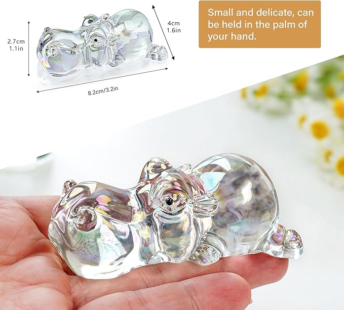 HDCRYSTALGIFTS Colorful Crystal Hippo Figurines Collection for Christmas - Hippopotamus Figurine Gift Art Glass Ornament Animals Statue Collectibles House Hippo Paperweight for Table Home Decor