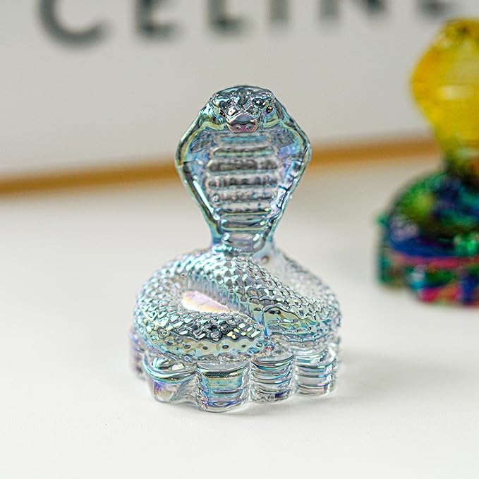HDCRYSTALGIFTS 3.5inch Crystal Cobra Snake Figurines Handicraft Glass Animal Statue Ornaments Art Zodiac Animal Sculpture Collectible New Year Home Decor Gifts