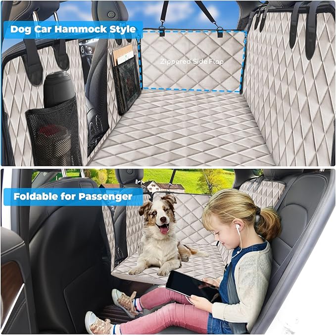 URPOWER Back Seat Extender for Dogs - Hard Bottom Dog Car Seat Cover Holds 400 lbs, Waterproof Dog Hammock Dogs Bed for Cars, SUVs & Small Trucks, Pet Backseat Protector with Mesh Window & Large Space