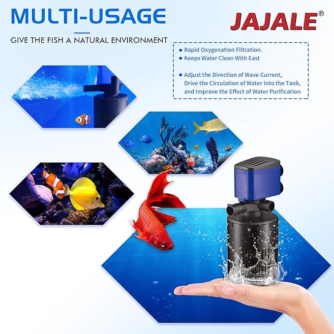 Water Pump 210 GPH 3-in-1 Submersible Internal Filter Aquarium Powerhead Water Pump Ultra Quiet for Aquarium,Fish Tank