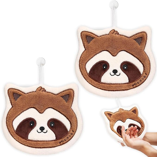 2 Pack Raccoon Hand Towels Set for Bathroom: Gifts for Her Cat Lovers Cute Cat Raccoon Pattern Kitchen Towels Drying Your Hands Pads - Women Mom Wife Sister Friend Coworker Gifts