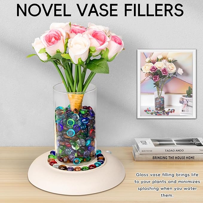 1 LB Mix Color Glass Beads, Mini Flat Glass Marbles~150PCS for Vase Fillers, Floral Bottom Mancala Gems Pebbles Fish Tank Rocks for Table Scatter Aquarium,Home Decorative Art Craft Supplies(0.5"~0.7")