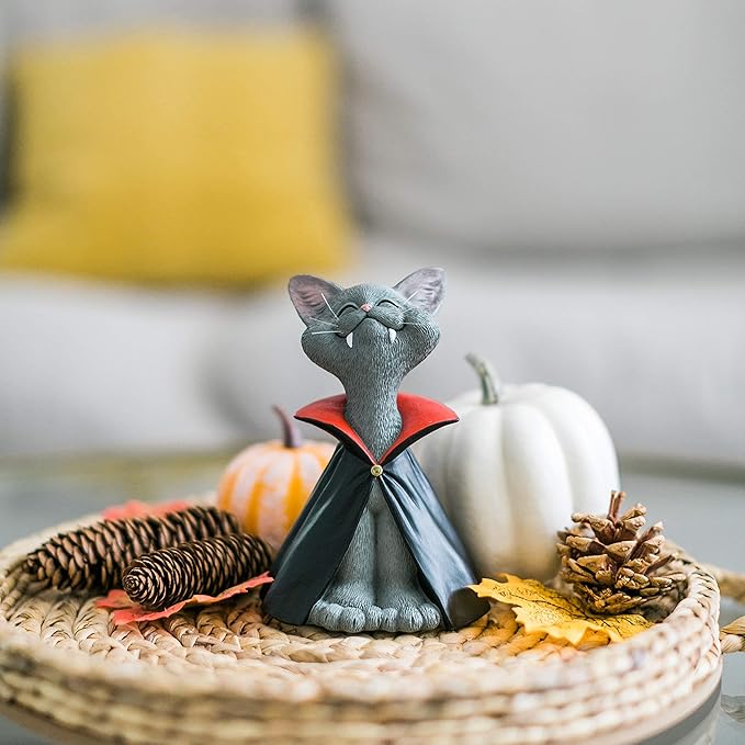 Holiday Stocking Stuffer - Whimsical Grey Cat Vampire Figurine - Cat Home Office Decoration - Gifts for Cat Lovers, Purrfect
