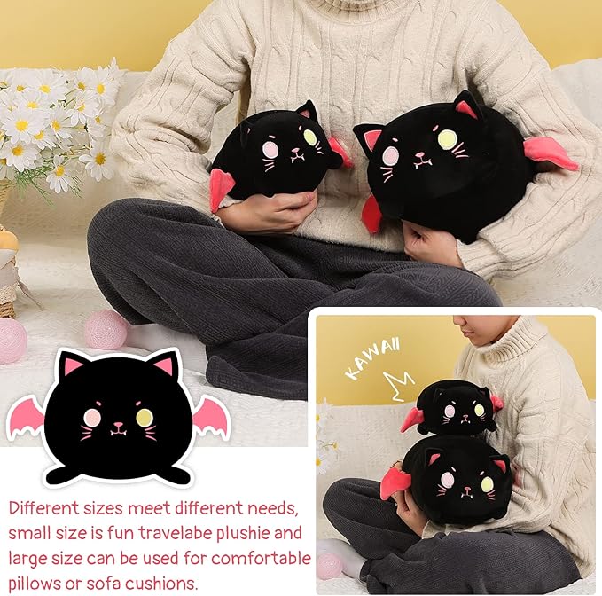 AIXINI Cute Black Cat Plush Pillow 15.7 Black Kitten Stuffed Animal with Luminous Eyes, Fat Soft Kawaii Plushies Hugging Plush Squishy Pillow Toy Gifts for Kids Bedding Sleeping