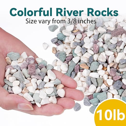 10 lbs Natural Pea Gravel Pebbles for Aquarium, Fish Tank, 3/8 inch Decorative Pebbles for Indoor Plants, Succulent, Bamboo, Vase, Drainage Rocks for Potted Plants, Top Dressing, Mixed Color
