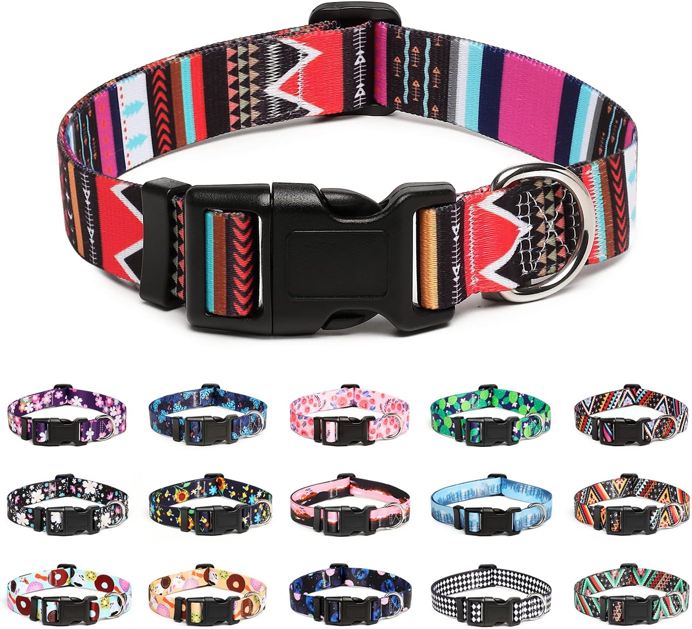 Mercano Adjustable Dog Collar - Special Design Patterns, Soft Nylon Comfortable Durable Pet Collar for Small Medium Large Dogs (L, Tribal Pink)