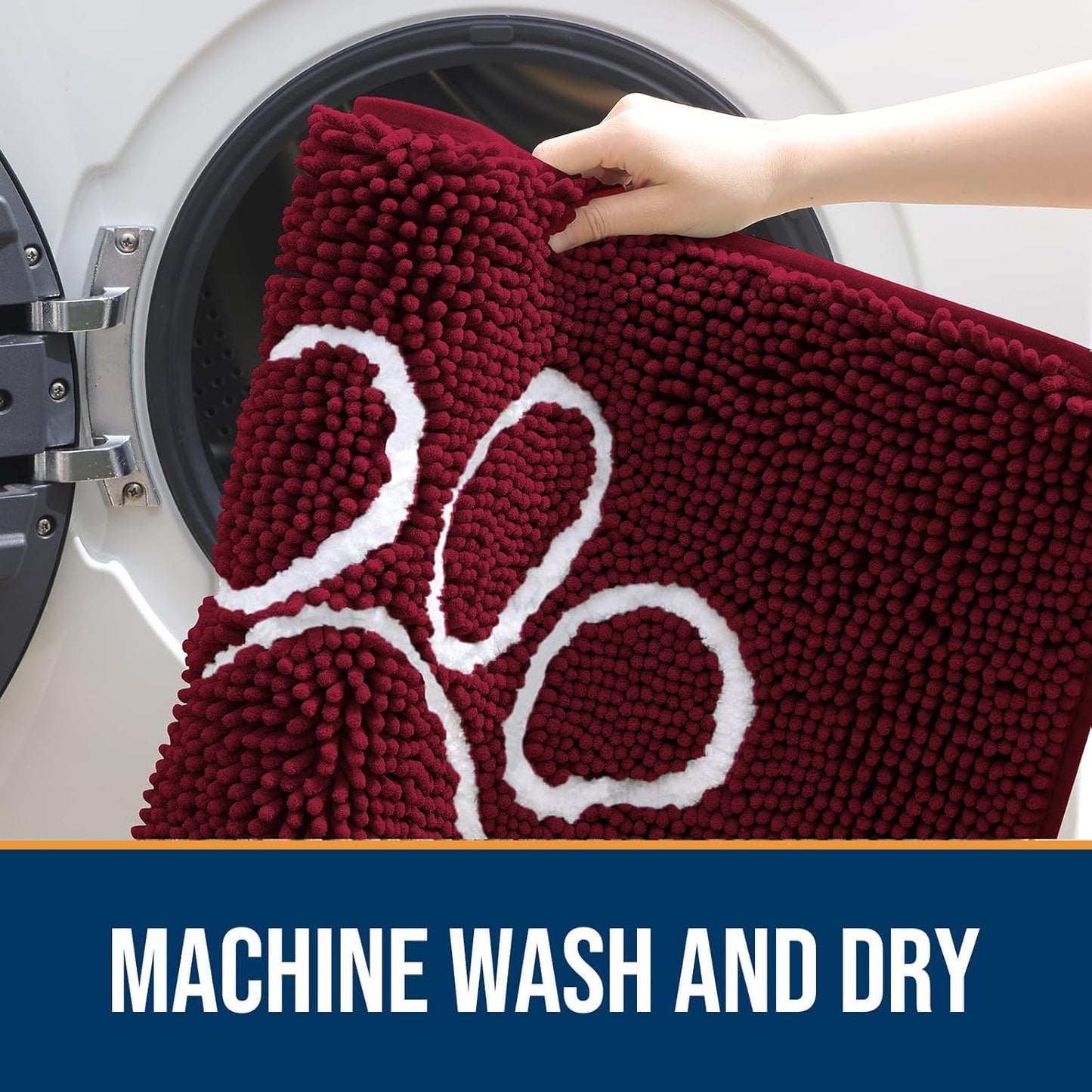 OLANLY Door Mat for Muddy Dog Paws 47x32, Ultra Absorbent Chenille Mud Doormat with Paw Print Design, Non-Slip Washable Doormat for Indoor Entryway, Quick-Dry Pet Bed Mats for Dirty Dogs, Burgundy