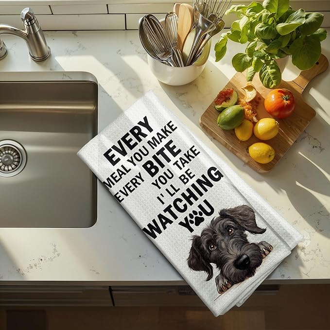Funny Schnauzer Mastiff Dog Kitchen Towels Mom Gifts Decor Dish and Hand Towels for Kitchen Bathroom, Funny Every Meal You Make Dog Kitchen Decor, 16x24 Inches
