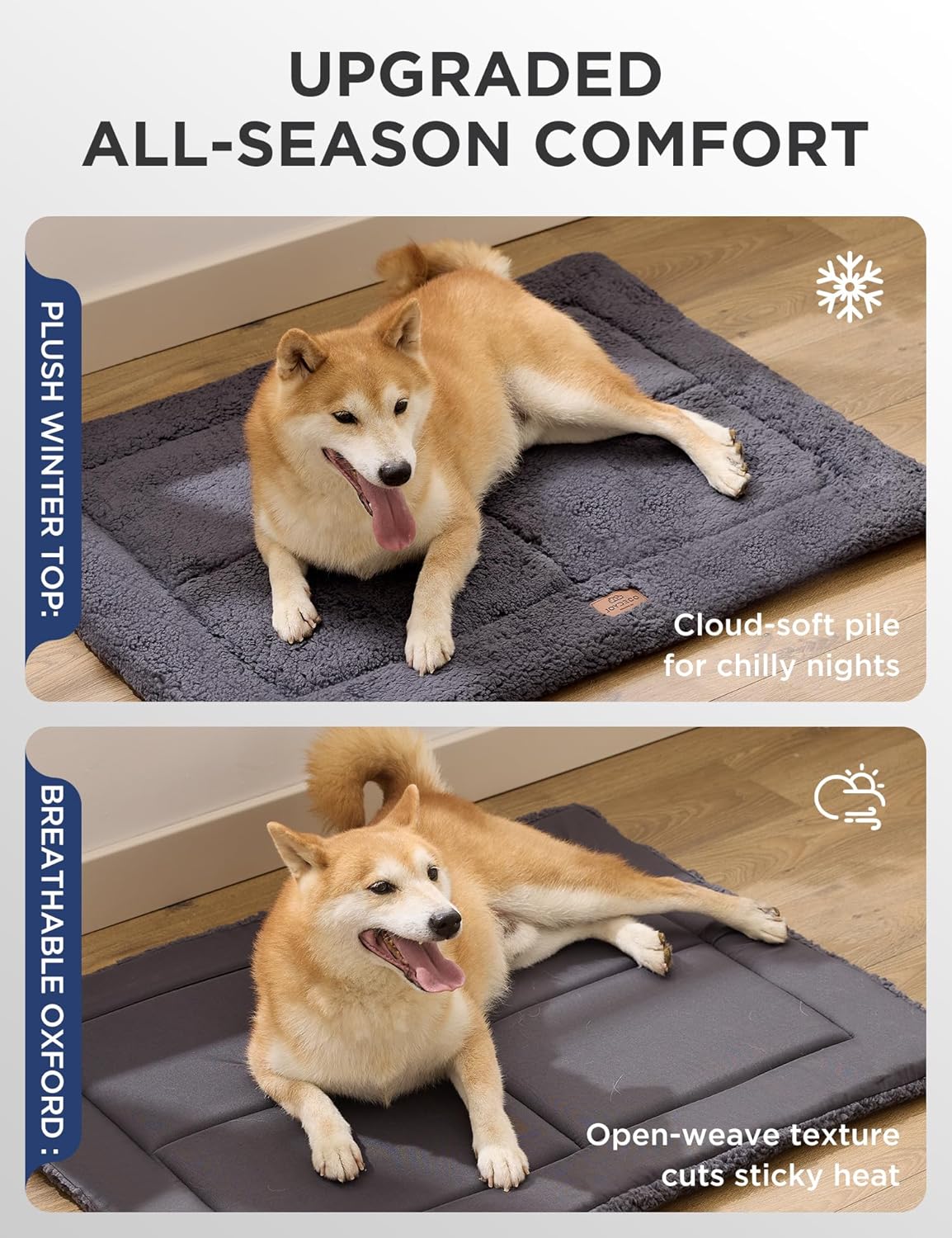 Joydeco Low Profile Dog Crate Mat Reversible Bed Pad, Washable Dog Pad Mat with Ultra Soft Fleece, Compact Design Kennel Beds Mats for Large Medium Small Pets, 35" x 23" Gray