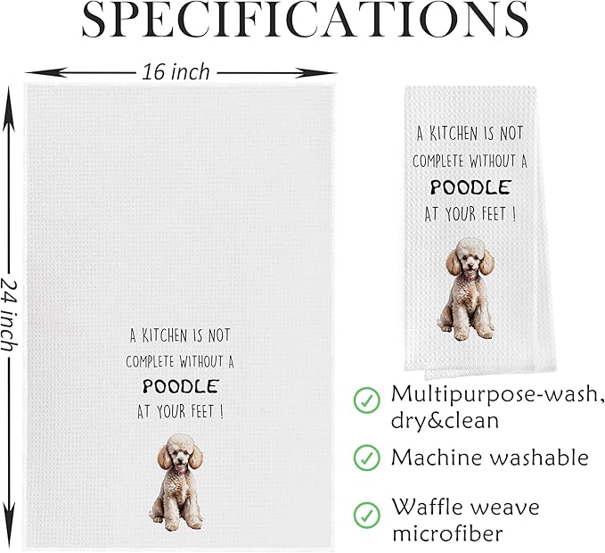 Funny Poodle Dish Towels Set - Poodle Gifts Decorative Waffle Weave Kitchen Towels, Poodle Gifts Hand Tea Towels, Poodle Gifts for Women (16×24 Inches, Set of 2)