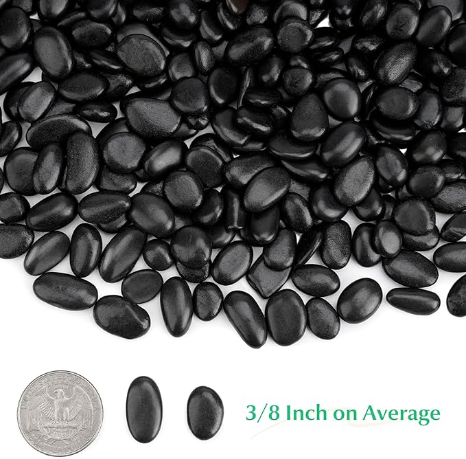 Mr. Fireglass Black Polished Pebbles, 3/8" Aquarium Rocks Natural Decorative River Rocks Gravel for Indoor Plants,Vases, Landscaping, Succulents and Home Decor (2-lb Bag)