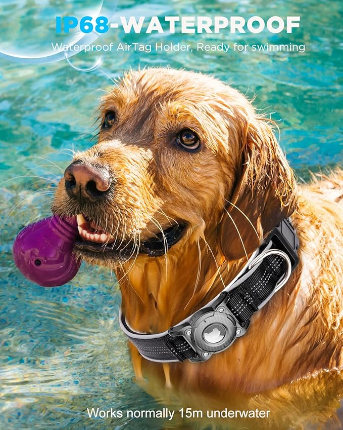 ONEONTA Airtag Dog Collar | Waterproof Airtag Dog Collar Holder with Removable Metal Loop - Airtag Collar Heavy Duty, Reflective, Ultra-Durable, Comfortable Padded, for Small Medium Large Dog Pink XL