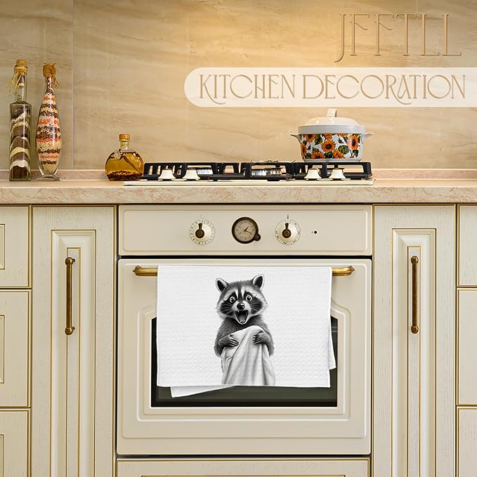 Funny Bathrobe Raccoon Hand Towels for Bathroom Washroom Restroom Decor, Raccoon Lover Gifts, Kids Hand Towels, 16x24 Inch