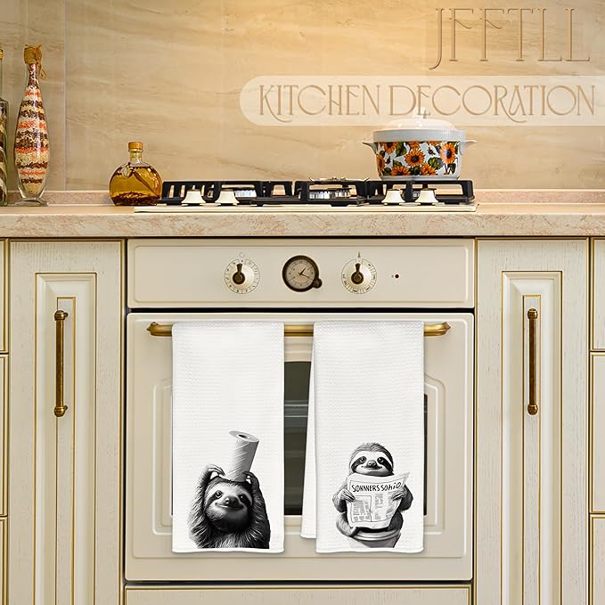 Funny Toilet Newspaper Sloth Bathroom Hand Towels, Gifts for Sloth Lovers Hand Towels for Bathroom Washroom Restroom Decor, 16x24 Inch Set of 2