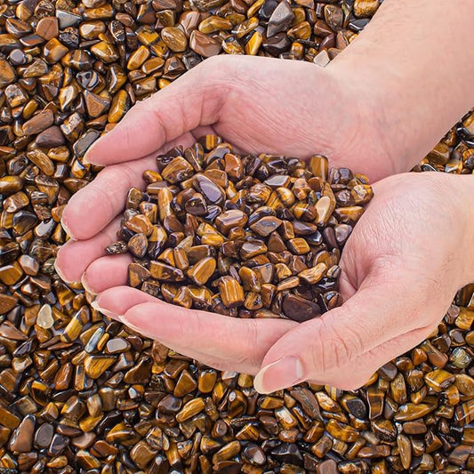 3 Lb Tiger Eye Aquarium Gravel Rocks Polished Tumbled Crushed Stones, Natural Crushed Stone Crystal Chips Decorative for Fish Tank||Vase Filler|Succulent Plants Decor, 6mm-9mm