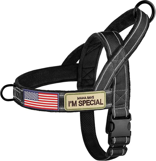 Forestpaw No Pull Dog Harness - Soft Flannel Padded Tactical Dog Vest Harness with Quick Release Buckle, Adjustable Reflective Pet Harness for Large Dogs Walking Training,Black XL