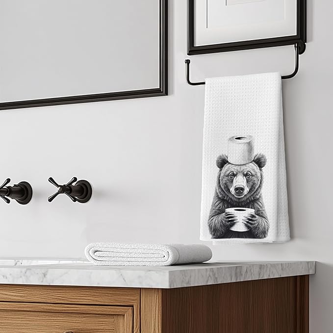 Funny Bear Hand Towels for Bathroom Decor, Bear Lover Gifts, Kids Bathroom Hand Towels, Funny Kitchen Towels, 16x24 Inches