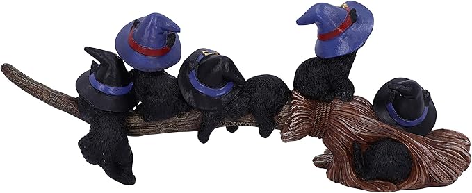 Nemesis Now Purrfect Broomstick Witches Familiar Black Cats and Broomstick Figurine,27.5cm